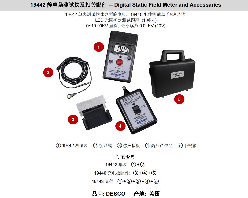 DESCO 19442靜電場(chǎng)測(cè)試儀/19440充電板配件/19443套件